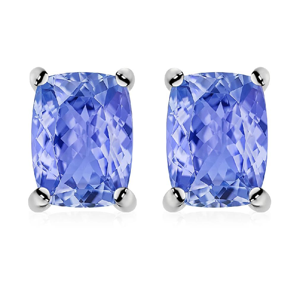 D'Joy Tanzanite 2.10 ctw Solitaire Stud Earrings in Platinum Over Sterling Silver (Del. in 10-12 Days)