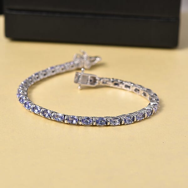 D'Joy Tanzanite 5.15 Ctw Pebbles Garden Bracelet In Rhodium Over Sterling Silv (6.50 In)