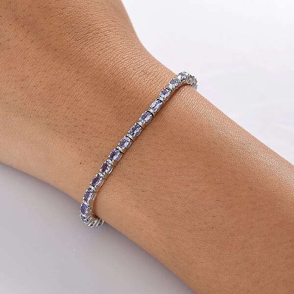D'Joy Tanzanite 5.15 Ctw Pebbles Garden Bracelet In Rhodium Over Sterling Silv (6.50 In)