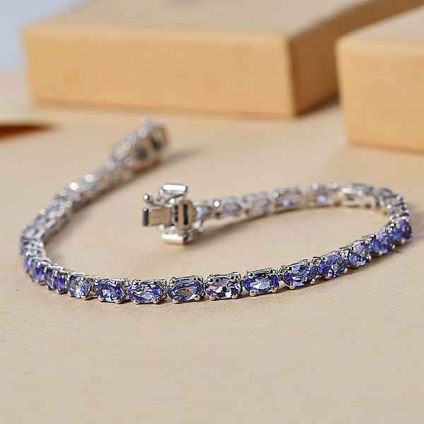 D'Joy Tanzanite 6.15 Ctw Tennis Bracelet In Rhodium Over Sterling Silver (7.25 In)
