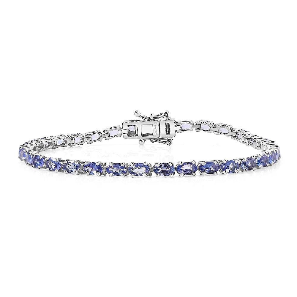 D'Joy Tanzanite 6.15 ctw Tennis Bracelet in Rhodium Over Sterling Silver (7.25 In)
