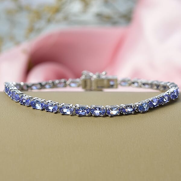 D'Joy Tanzanite 7.50 Ctw Blue Floral Vines Bracelet In Rhodium Over Sterling Silver (7.25 In)