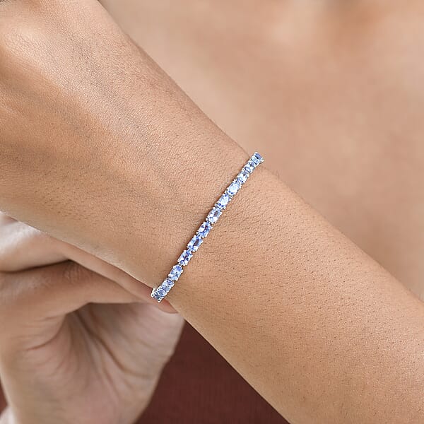 D'Joy Tanzanite 7.50 Ctw Blue Floral Vines Bracelet In Rhodium Over Sterling Silver (7.25 In)