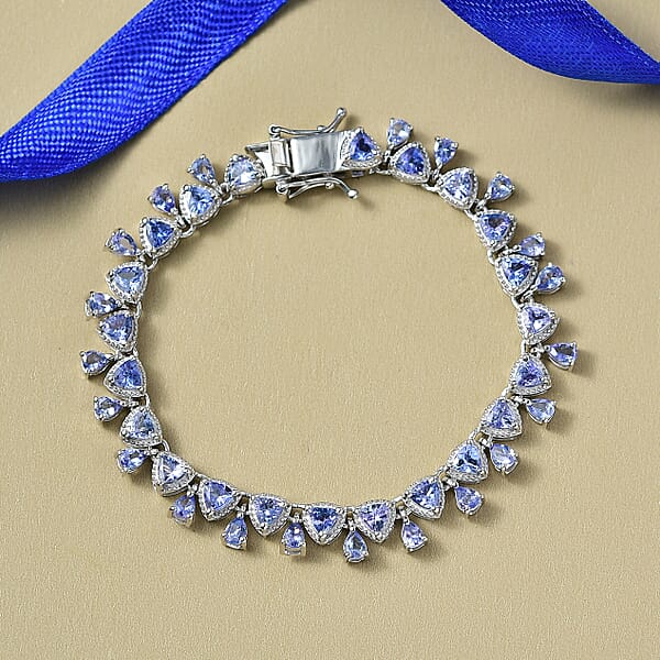 D'Joy Tanzanite 8.25 Ctw Floral Vines Bracelet In Rhodium Over Sterling Silver (8.00 In)