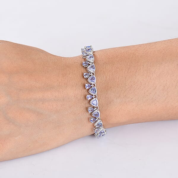 D'Joy Tanzanite 8.25 Ctw Floral Vines Bracelet In Rhodium Over Sterling Silver (8.00 In)