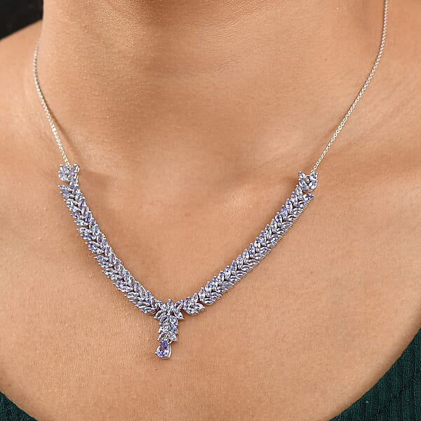 D'Joy Tanzanite 8.50 Ctw Dynasty In Blue Necklace 18 Inches In Rhodium Over Sterling Silver
