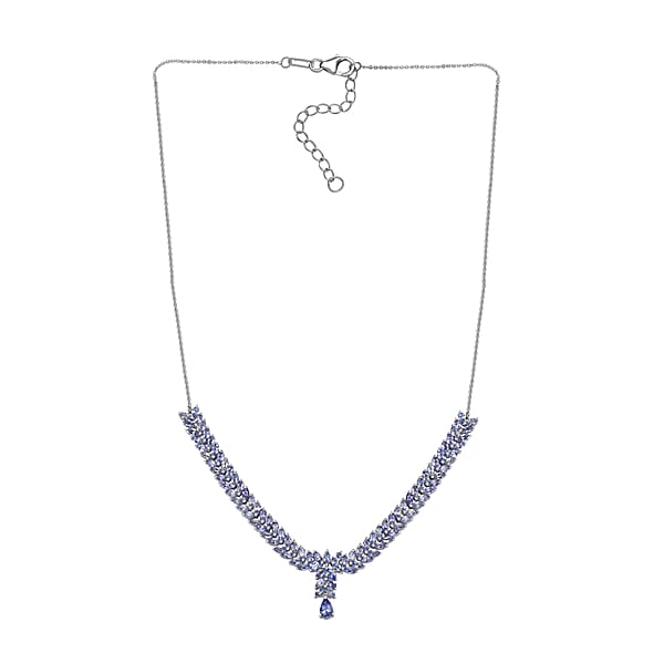 D'Joy Tanzanite 8.50 Ctw Dynasty In Blue Necklace 18 Inches In Rhodium Over Sterling Silver