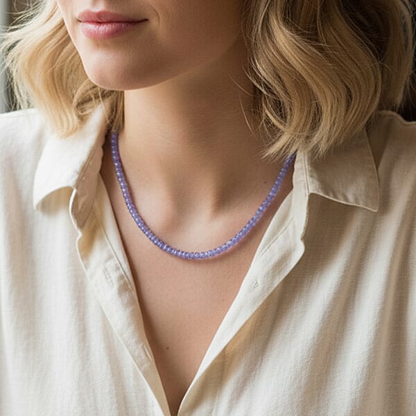 D'Joy Tanzanite 80.00 Ctw Beaded Necklace In Rhodium Over Sterling Silver 18 Inches