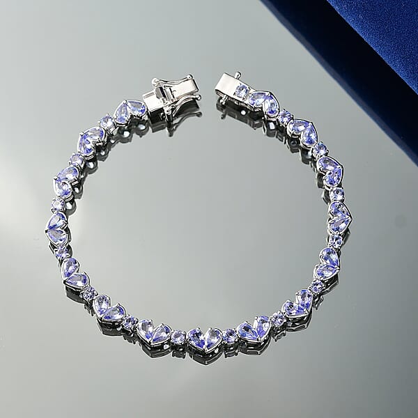 D'Joy Tanzanite 9.50 Ctw Heart Bracelet In Rhodium Over Sterling Silv (8.00 In)