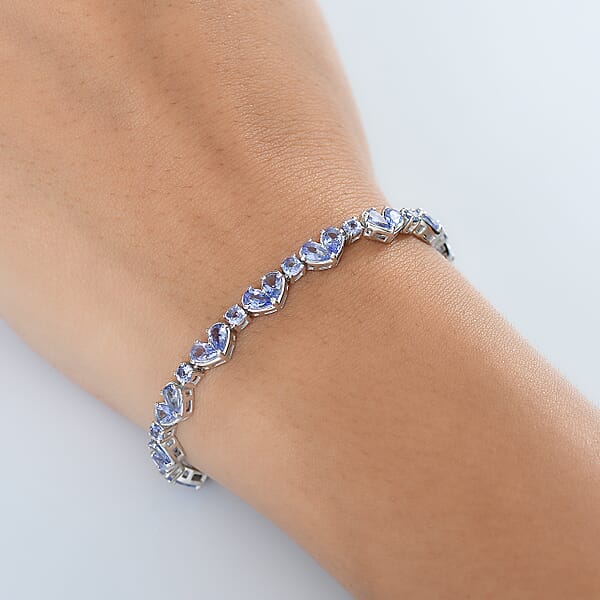 D'Joy Tanzanite 9.50 Ctw Heart Bracelet In Rhodium Over Sterling Silv (8.00 In)
