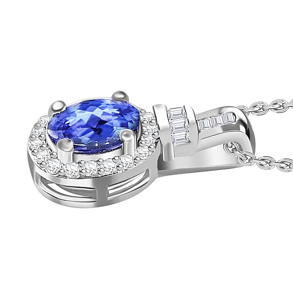 D'Joy Tanzanite And Diamond 0.90 Ctw Pendant Necklace 20 Inches In Rhodium Over Sterling Silver (Del. In 10-12 Days)