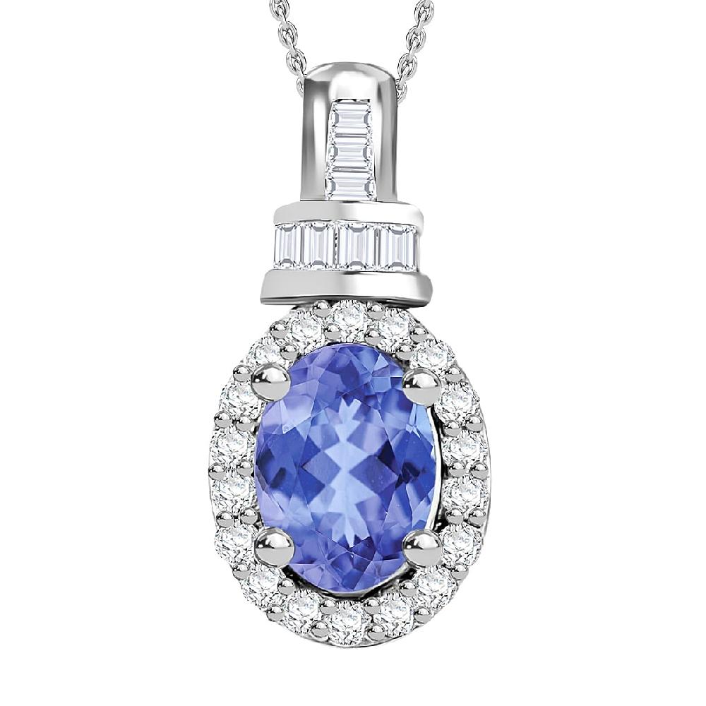D'Joy Tanzanite and Diamond 0.90 ctw Pendant Necklace 20 Inches in Rhodium Over Sterling Silver (Del. in 10-12 Days)
