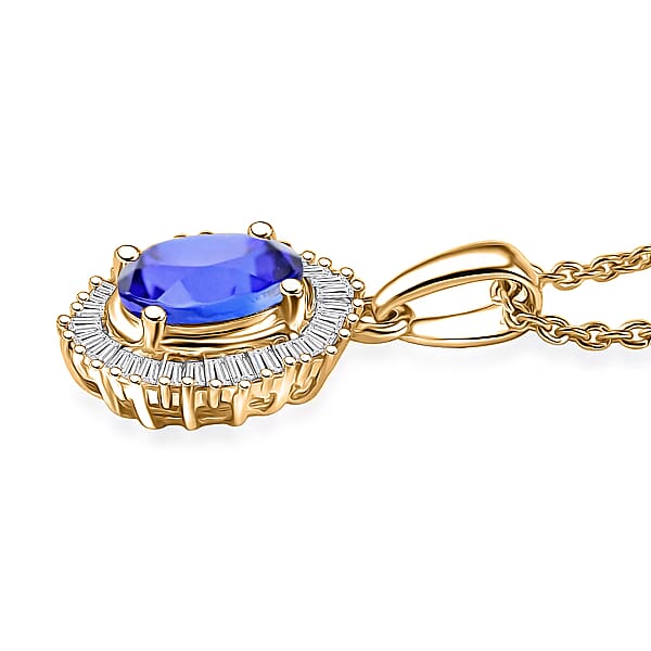 D'Joy Tanzanite And Diamond 1.00 Ctw Pendant Necklace In 18K Vermeil Yellow Gold Over Sterling Silver 20 Inches