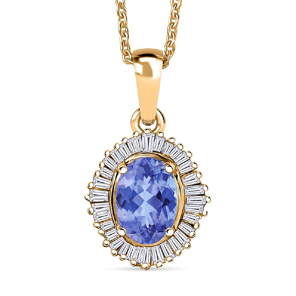 D'Joy Tanzanite and Diamond 1.00 ctw Pendant Necklace in 18K Vermeil Yellow Gold Over Sterling Silver 20 Inches