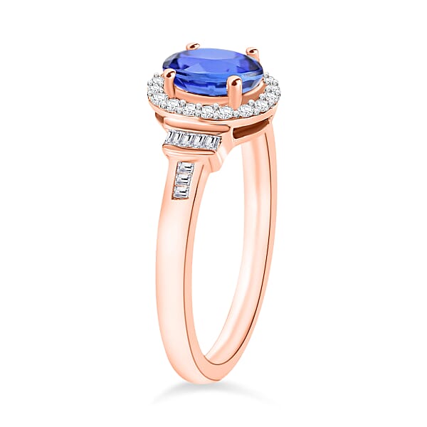 D'Joy Tanzanite And Diamond 1.00 Ctw Ring In 18K Vermeil Rose Gold Over Sterling Silver (Del. In 10-12 Days)