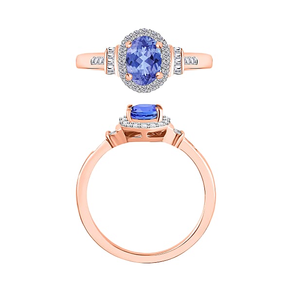 D'Joy Tanzanite And Diamond 1.00 Ctw Ring In 18K Vermeil Rose Gold Over Sterling Silver (Del. In 10-12 Days)