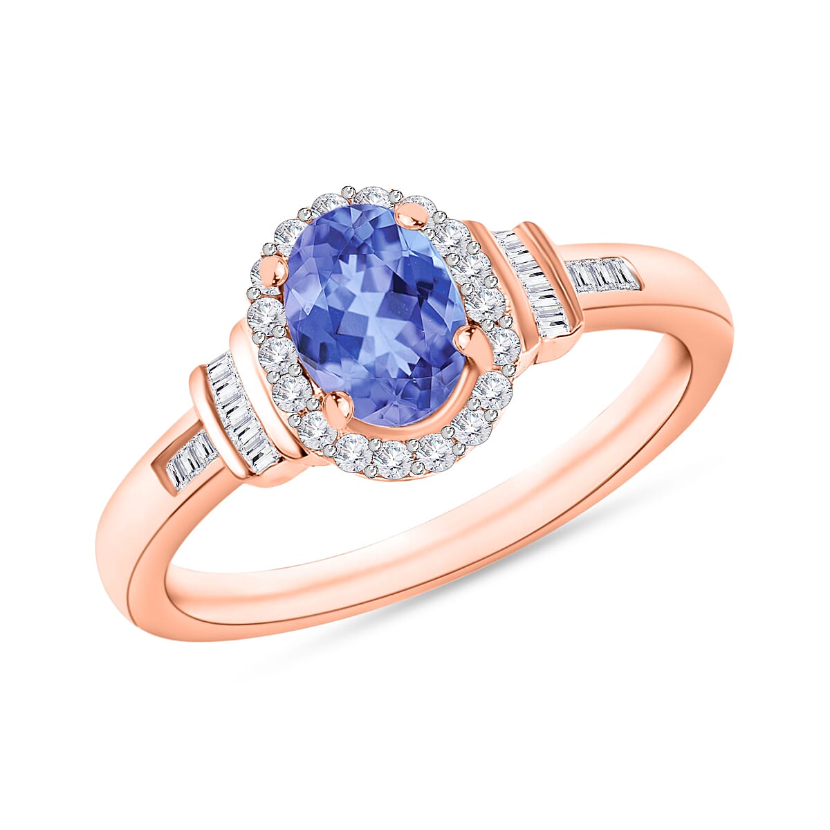 D'Joy Tanzanite and Diamond 1.00 ctw Ring in 18K Vermeil Rose Gold Over Sterling Silver (Del. in 10-12 Days)