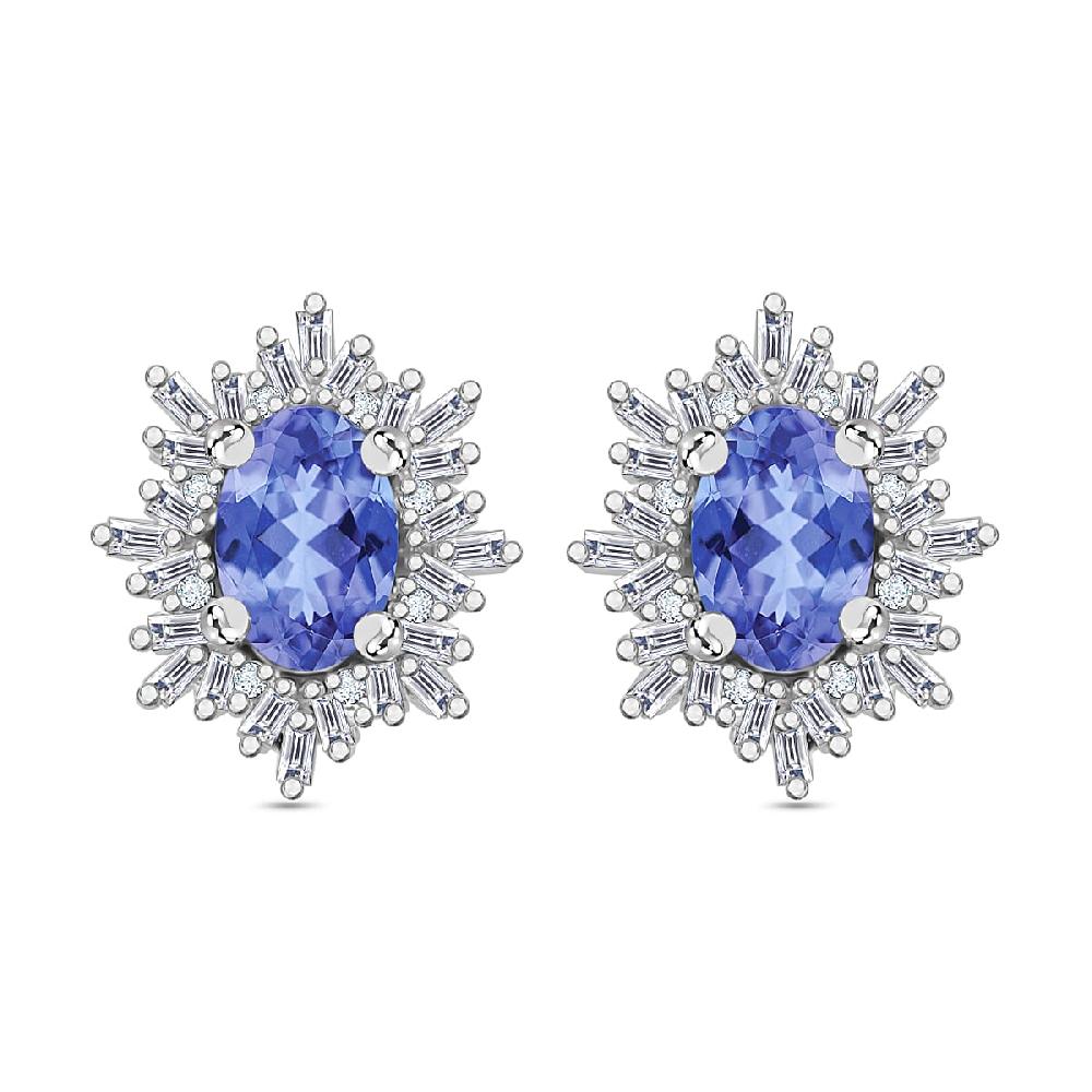 D'Joy Tanzanite and Diamond 1.20 ctw Stud Earrings in Rhodium Over Sterling Silver (Del. in 10-12 Days)