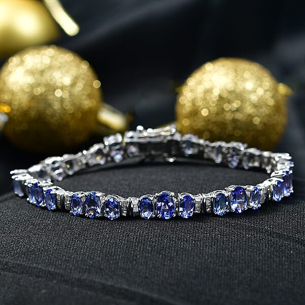 D'Joy Tanzanite And Diamond 9.25 Ctw Bracelet In Rhodium Over Sterling Silver (6.50 In)