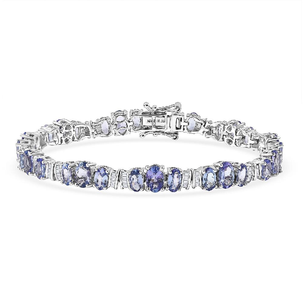 D'Joy Tanzanite and Diamond 9.25 ctw Bracelet in Rhodium Over Sterling Silver (6.50 In)