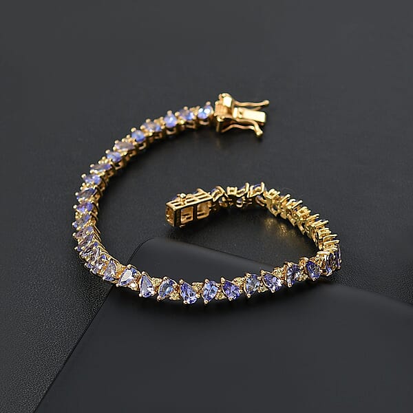D'Joy Tanzanite And Madagascar Yellow Sapphire 8.65 Ctw Art Deco Bracelet In 18K Vermeil Yellow Gold Over Sterling Silver (7.25 In)