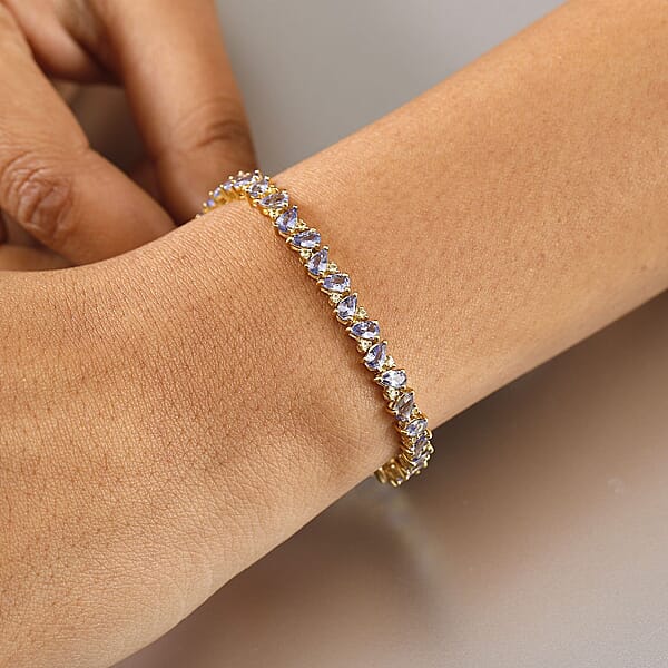 D'Joy Tanzanite And Madagascar Yellow Sapphire 8.65 Ctw Art Deco Bracelet In 18K Vermeil Yellow Gold Over Sterling Silver (7.25 In)