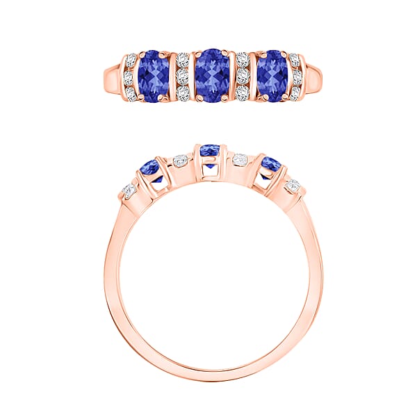 D'Joy Tanzanite And Moissanite 0.95 Ctw Ring In 18K Vermeil Rose Gold Over Sterling Silver