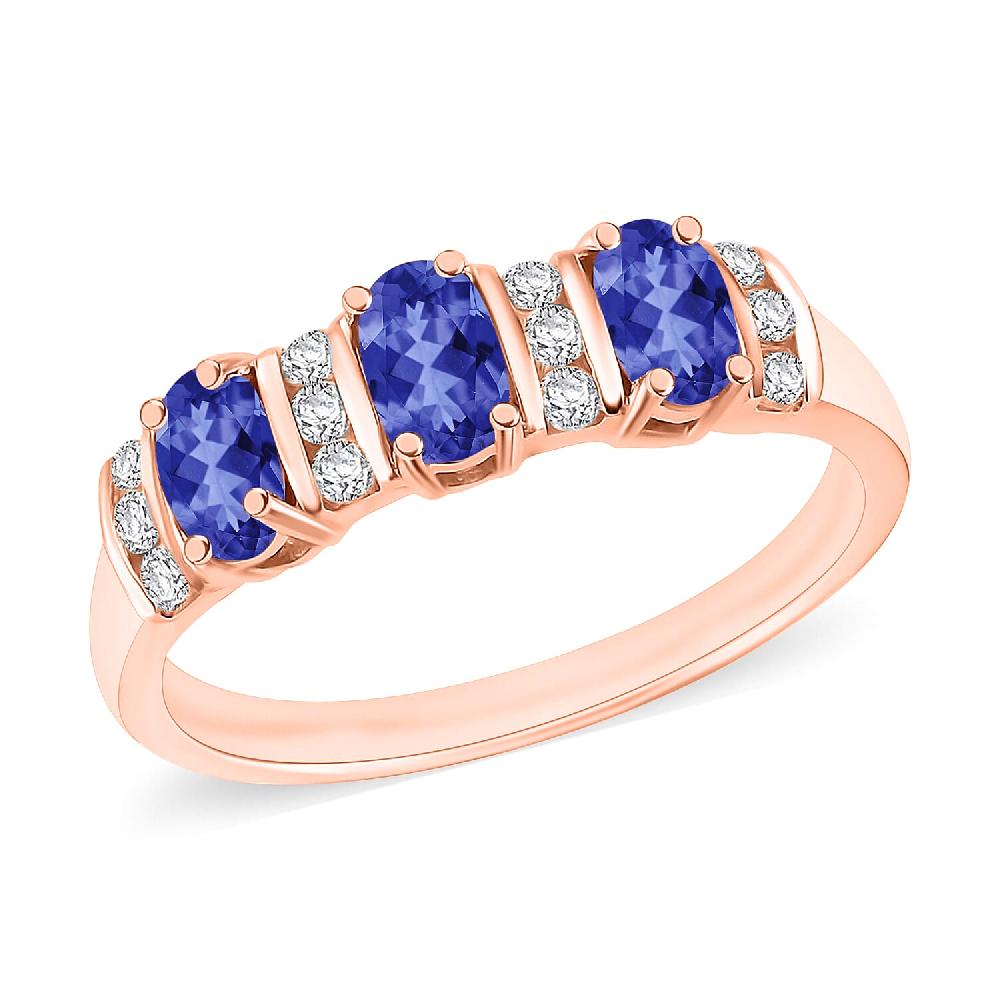 D'Joy Tanzanite and Moissanite 0.95 ctw Ring in 18K Vermeil Rose Gold Over Sterling Silver