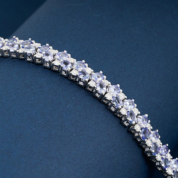D'Joy Tanzanite And Moissanite 10.80 Ctw Blue Sky In Night Bracelet In Rhodium Over Sterling Silver (6.50 In)