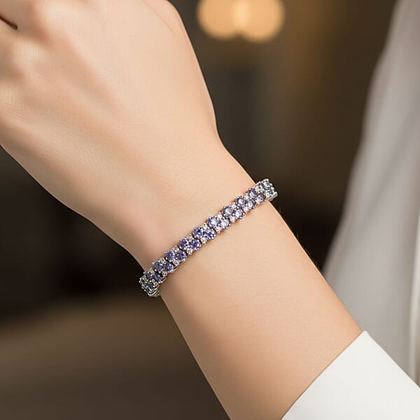 D'Joy Tanzanite And Moissanite 10.80 Ctw Blue Sky In Night Bracelet In Rhodium Over Sterling Silver (6.50 In)