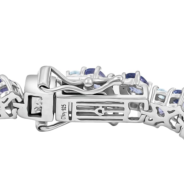 D'Joy Tanzanite And Moissanite 10.80 Ctw Blue Sky In Night Bracelet In Rhodium Over Sterling Silver (6.50 In)