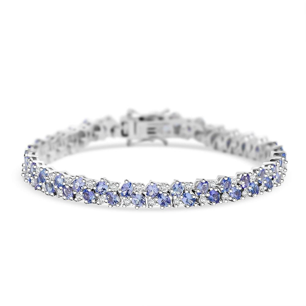 D'Joy Tanzanite and Moissanite 10.80 ctw Blue Sky in Night Bracelet in Rhodium Over Sterling Silver (6.50 In)