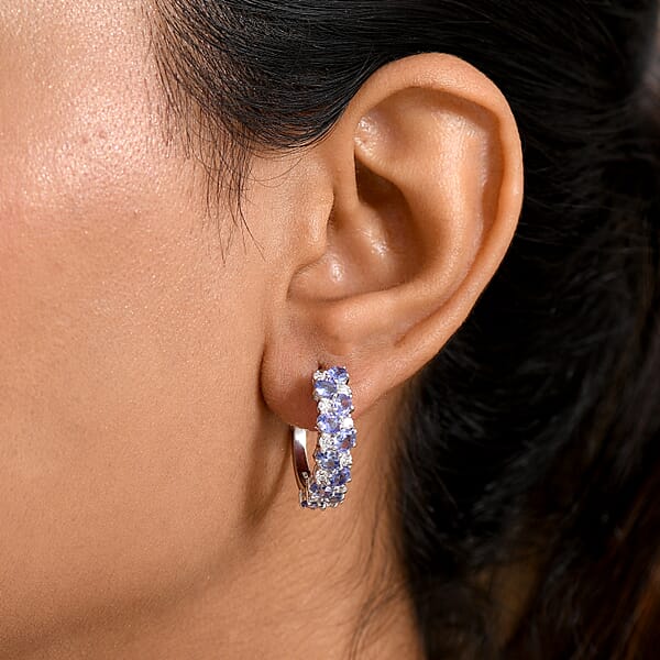 D'Joy Tanzanite And Moissanite 4.00 Ctw Blue Sky In Night Earrings In Rhodium Over Sterling Silver