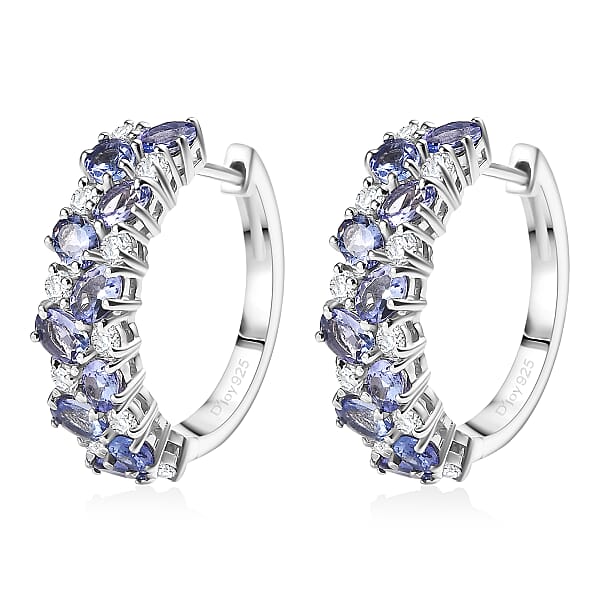 D'Joy Tanzanite And Moissanite 4.00 Ctw Blue Sky In Night Earrings In Rhodium Over Sterling Silver
