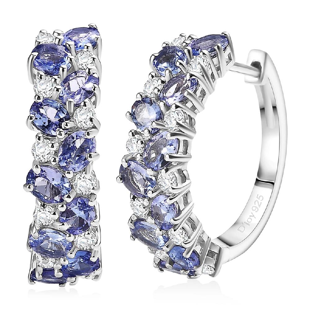 D'Joy Tanzanite and Moissanite 4.00 ctw Blue Sky in Night Earrings in Rhodium Over Sterling Silver