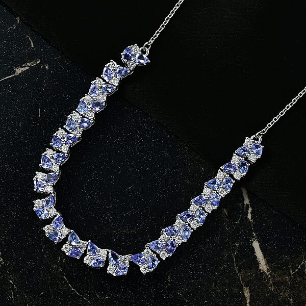 D'Joy Tanzanite And Moissanite 8.00 Ctw Blue Sky In Night Necklace 18 Inches In Rhodium Over Sterling Silver