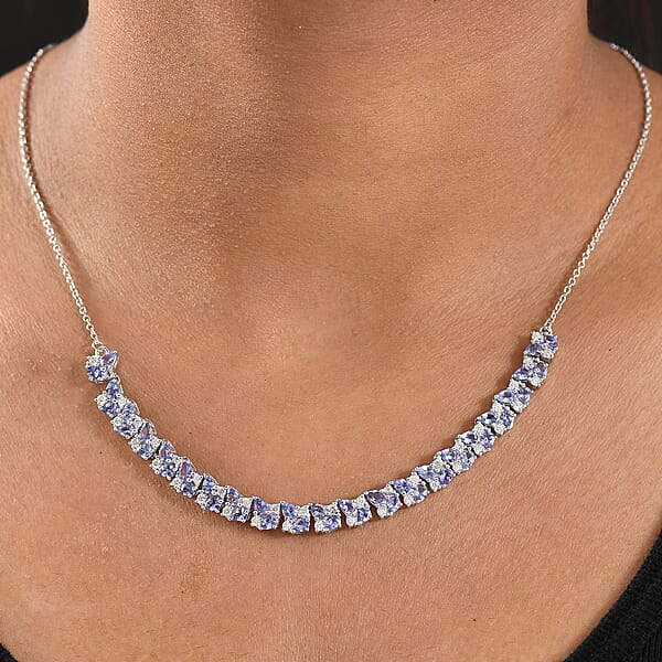 D'Joy Tanzanite And Moissanite 8.00 Ctw Blue Sky In Night Necklace 18 Inches In Rhodium Over Sterling Silver