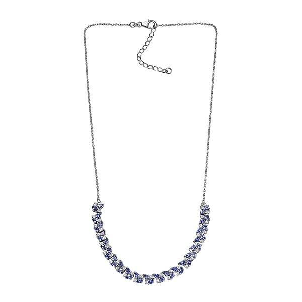 D'Joy Tanzanite And Moissanite 8.00 Ctw Blue Sky In Night Necklace 18 Inches In Rhodium Over Sterling Silver