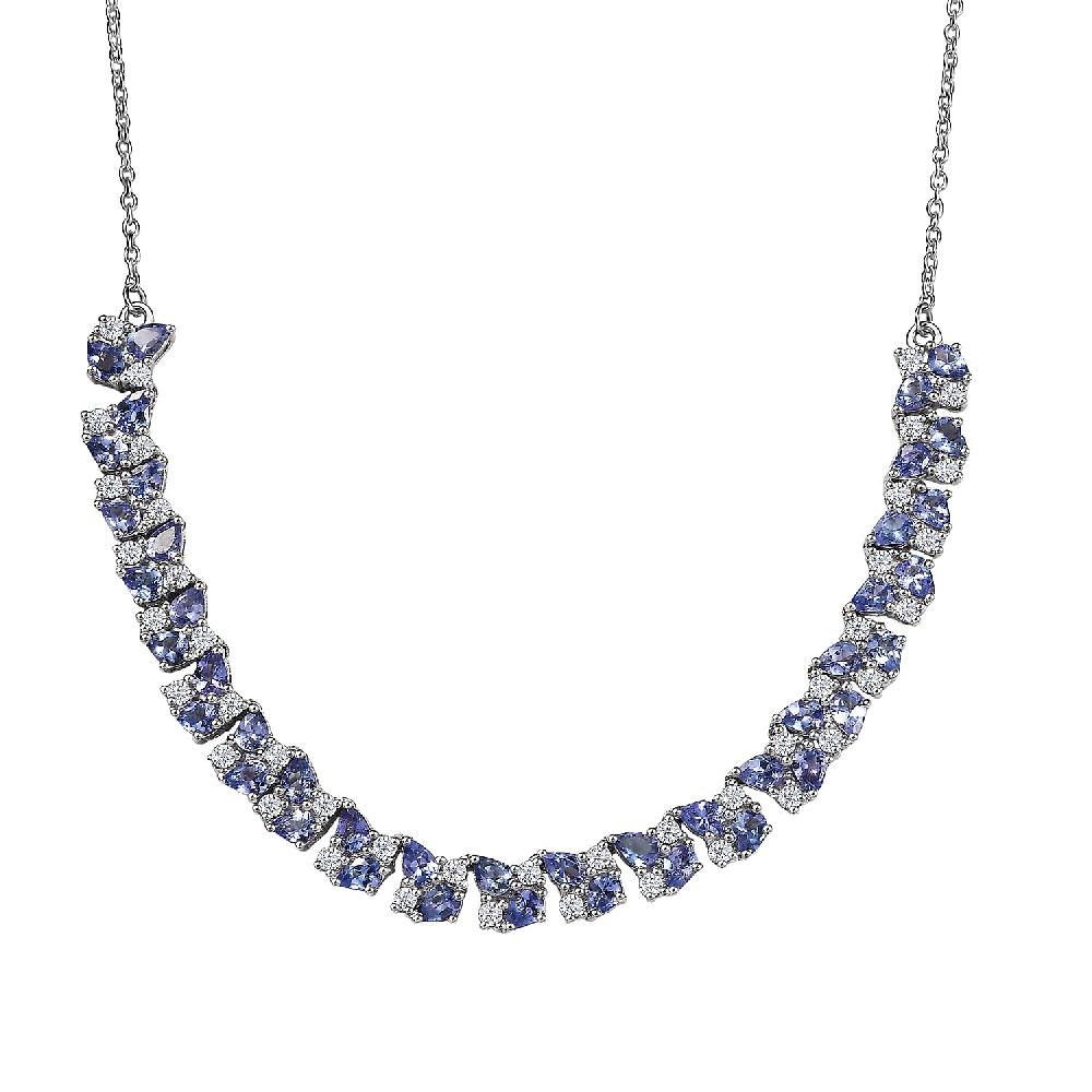 D'Joy Tanzanite and Moissanite 8.00 ctw Blue Sky in Night Necklace 18 Inches in Rhodium Over Sterling Silver