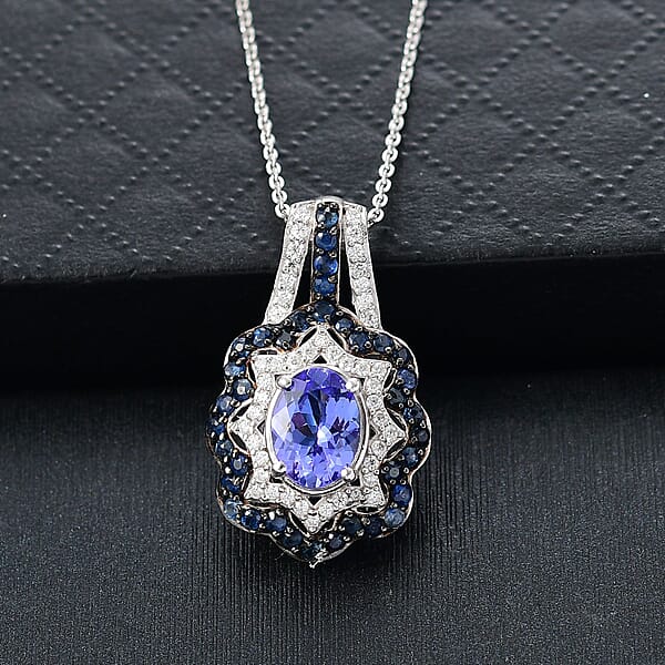 D'Joy Tanzanite And Multi Gemstone 2.60 Ctw Pendant Necklace In Rhodium Over Sterling Silver 20 Inches