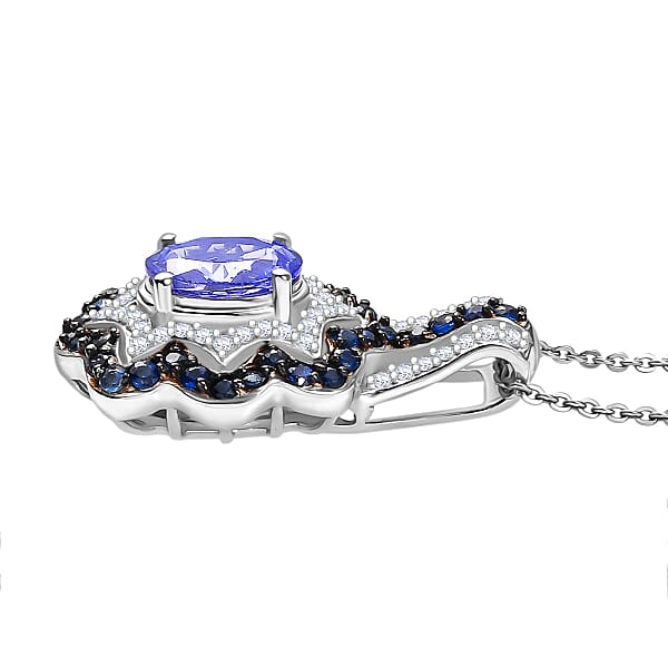 D'Joy Tanzanite And Multi Gemstone 2.60 Ctw Pendant Necklace In Rhodium Over Sterling Silver 20 Inches