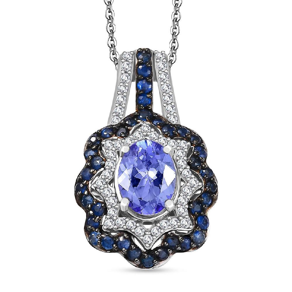 D'Joy Tanzanite and Multi Gemstone 2.60 ctw Pendant Necklace in Rhodium Over Sterling Silver 20 Inches