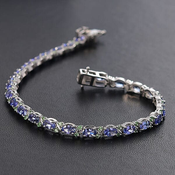 D'Joy Tanzanite And Tsavorite Garnet 8.60 Ctw Petals Vine Bracelet In Rhodium Over Sterling Silver (7.25 In)