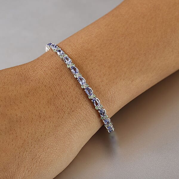 D'Joy Tanzanite And Tsavorite Garnet 8.60 Ctw Petals Vine Bracelet In Rhodium Over Sterling Silver (7.25 In)