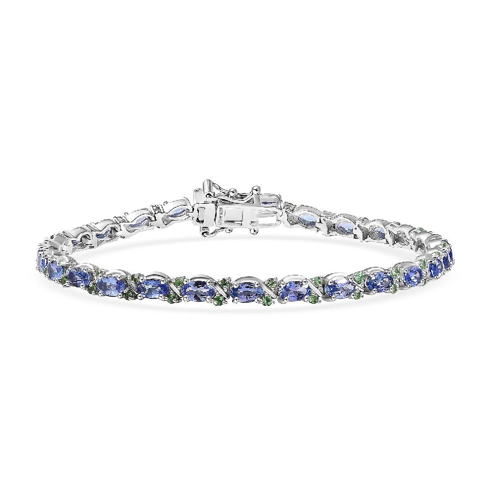 D'Joy Tanzanite and Tsavorite Garnet 8.60 ctw Petals Vine Bracelet in Rhodium Over Sterling Silver (7.25 In)