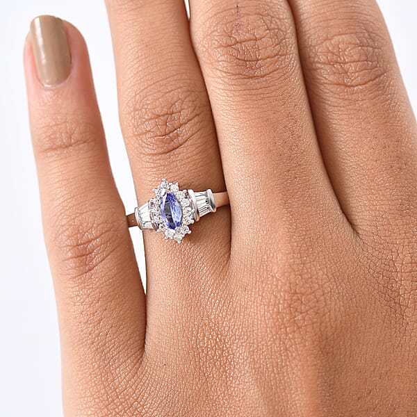 D'Joy Tanzanite And White Zircon 1.00 Ctw Starlit Dream Ring In Rhodium Over Sterling Silver