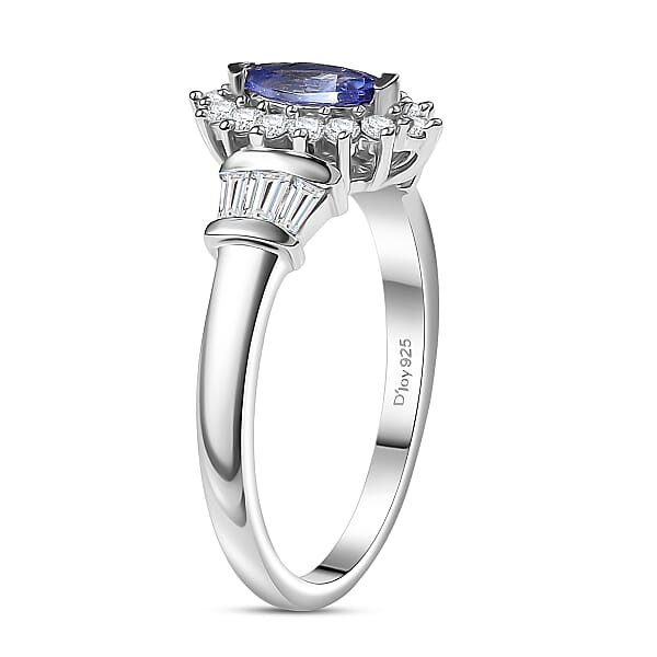 D'Joy Tanzanite And White Zircon 1.00 Ctw Starlit Dream Ring In Rhodium Over Sterling Silver