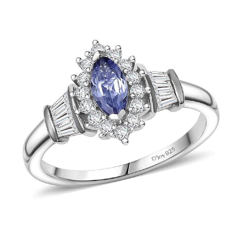 D'Joy Tanzanite and White Zircon 1.00 ctw Starlit Dream Ring in Rhodium Over Sterling Silver