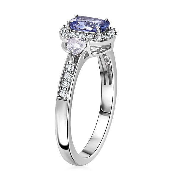 D'Joy Tanzanite And White Zircon 1.15 Ctw Ring In Rhodium Over Sterling Silver