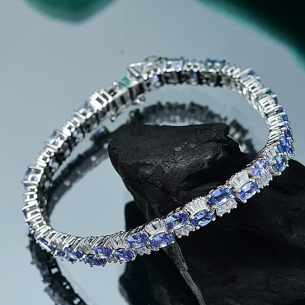 D'Joy Tanzanite And White Zircon 12.65 Ctw Celestial Symphony Bracelet In Rhodium Over Sterling Silver (7.25 In)